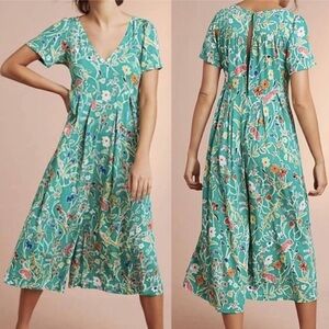 Anthropologie Floreat Yardley Wide Leg Short Sleeve Jumpsuit Green